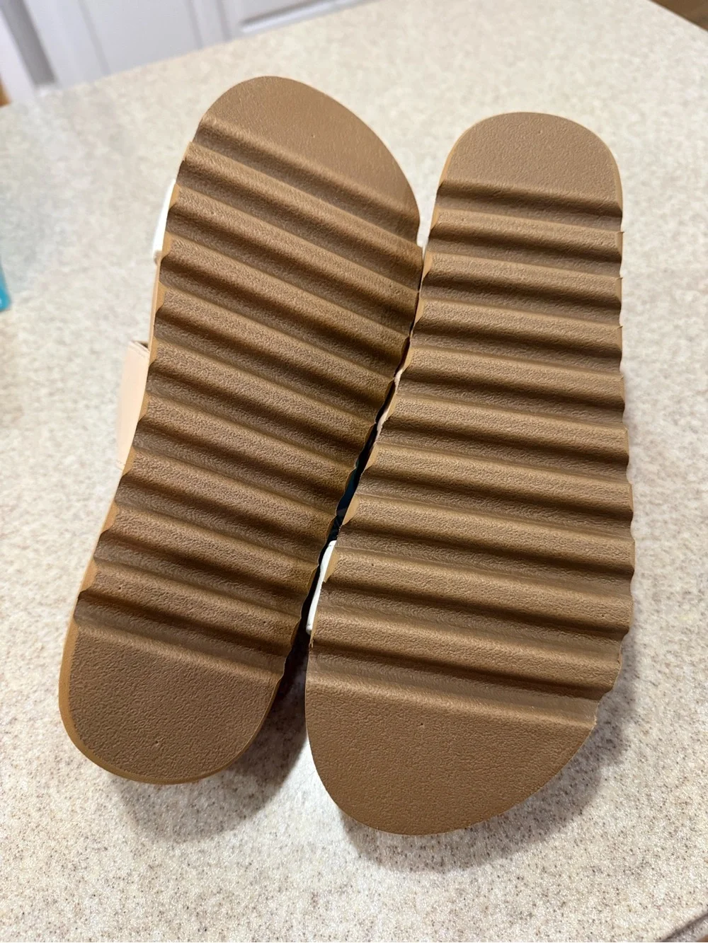 Reef Seaside Platform Slide Sandals in White and Tan